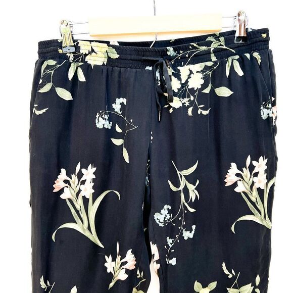 Joie Black Botanical Floral Black 100% Silk Pants - Picture 3 of 8
